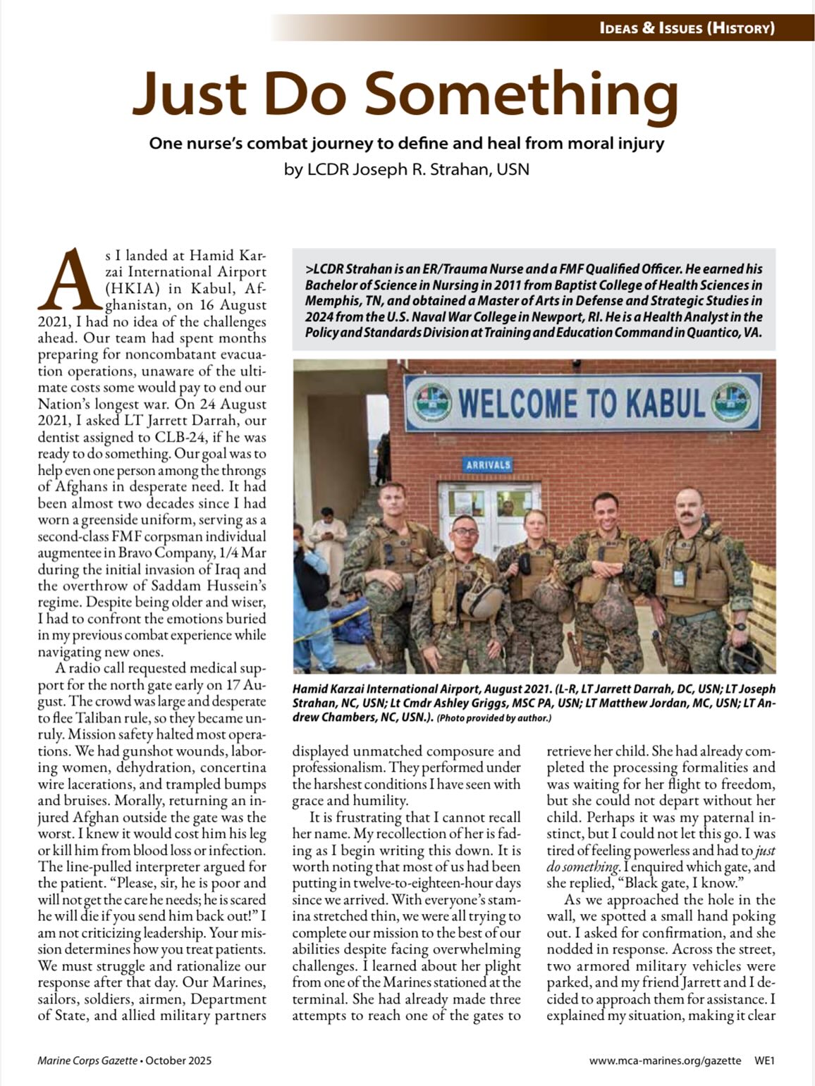 Take a chance to read this recently published article by our very own Joseph Strahan. He is the father of our waitress Lilliana and is a Health Analyst in the Policy and Standards Division at Training and Education Command here in Quantico, VA. Enjoy and thank you!!